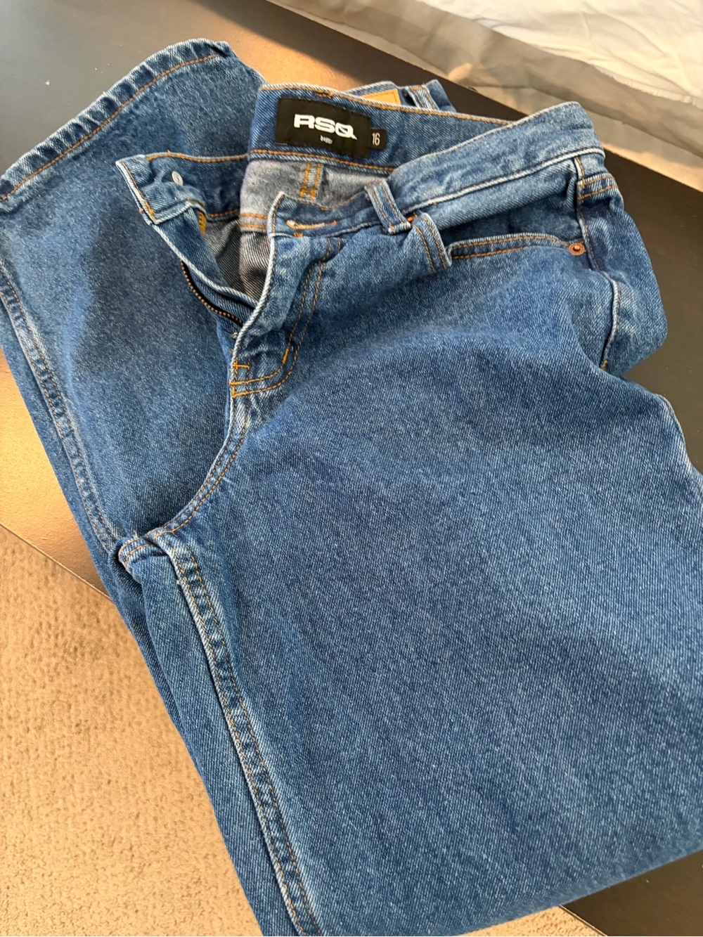 RSQ Relaxed Baggy Blue Denim Jeans with Contrast Stitching - Picture 2 of 3